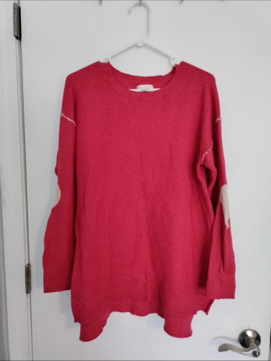 LC Lauren Conrad Sweaters - LC Lauren Conrad Red Knit Crewneck Sweater With Heart Elbows